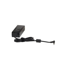 Black rectangular AC power adapter with attached cable and right-angle connector plug.