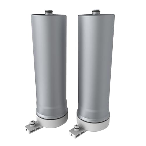 Two tall, cylindrical metal columns with round bases and small connector fittings at the bottom.