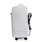 Side view of a white Olive 10L oxygen concentrator with wheels and a coiled power cord attached.