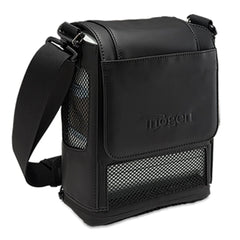 Black carrying case with mesh pockets, a flap cover, and an adjustable shoulder strap.