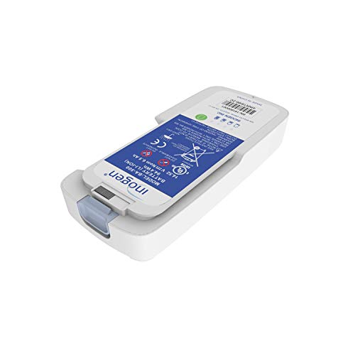 White rectangular Inogen 8 Cell Battery Pack with blue label and gray locking latch.