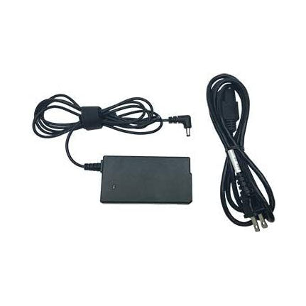 Compact black rectangular AC power supply with attached cable and separate power cord, designed for portable use.