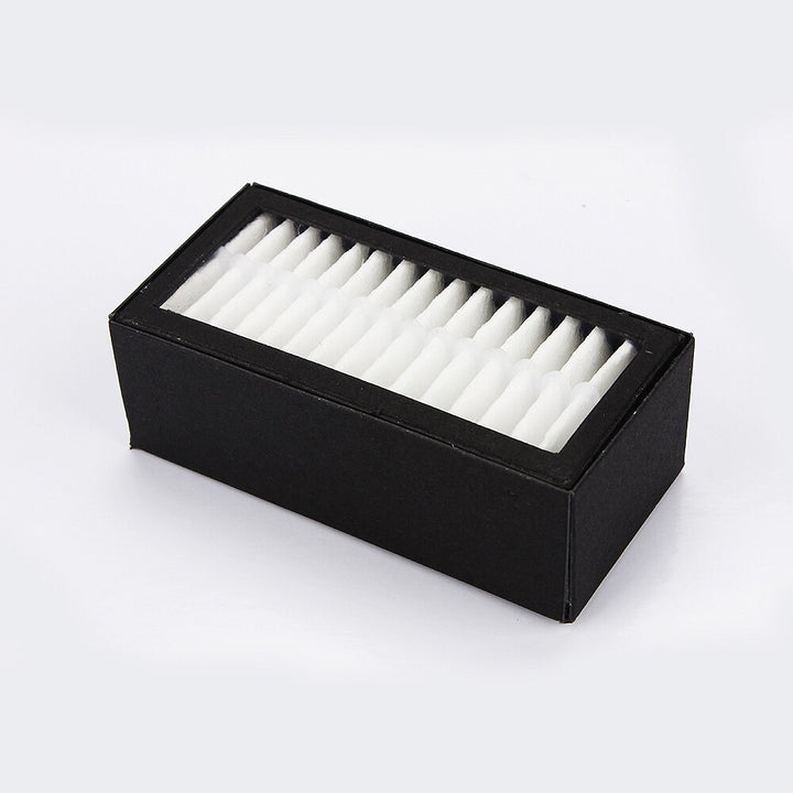 Rectangular air filter with white pleated material inside a black plastic frame.