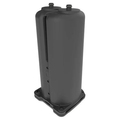 Black dual cylindrical sieve column with four mounting holes on a rectangular base.