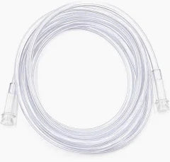 Clear coiled oxygen extension tubing with standard connectors on both ends.
